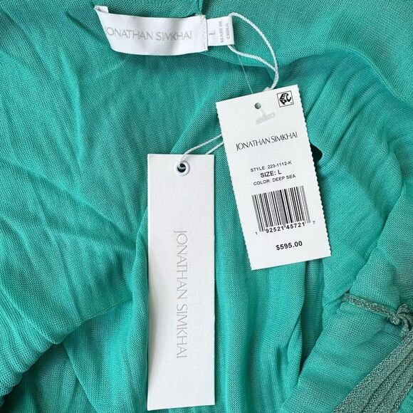 NEW Jonathan Simkhai Ivette Metallic-Rib Midi Dress Deep Sea Green Size Large - Picture 7 of 9